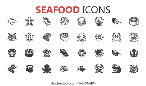 Simple modern set of seafood icons. Premium symbol collection. Vector illustration. Simple pictogram pack.