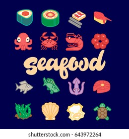 Simple modern set of seafood icons. Sushi,fish. Premium collection. Vector illustration.