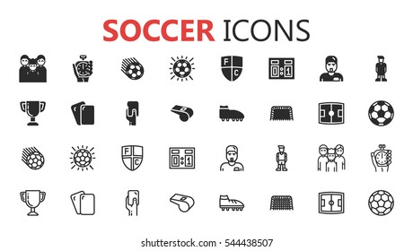 Simple modern set of soccer and football icons. Premium symbol collection. Vector illustration. Simple pictogram pack.