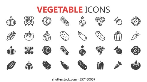 Simple modern set of vegetable icons. Premium symbol collection. Vector illustration. Simple pictogram pack.