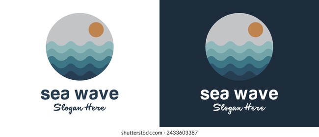 forma simple y moderna de la onda de agua de mar en un diseño de logotipo circular