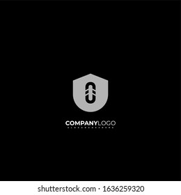 Simple modern shield O logotype creative protect design concept isolated on black background vector illustration