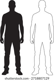Una silueta simple y moderna de un hombre de pie en una pose neutral, ideal para su uso en varios proyectos de diseño, presentaciones y materiales de marketing.