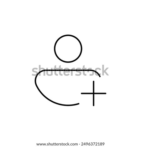 Simple, Modern Silhouette of a Person with Plus Sign for User Addition, Account Creation, Team Expansion, Profile Setup, Membership Registration, Join Button, New Member, Signup, Social Media, Contact