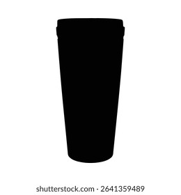 A simple, modern silhouette of a stainless steel tumbler, ideal for cafe or beverage designs.