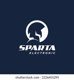 Simple Modern Sparta Warrior Face Logo Design Template with Thunder Eye