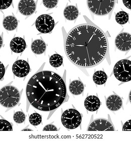 simple modern sport divers and pilot style black watch case and dial seamless pattern eps10