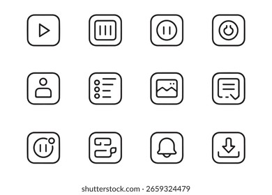 Simple modern square outline icon set for app design