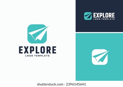 Simple modern square paper plane for aircraft aeroplane airplane aviation logo or icon design