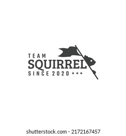 simple and modern squirrel logo, squirrel holding flag illustration, soccer team logo design concept