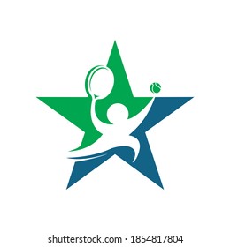 simple modern star with negative space tennis player serve vector icon