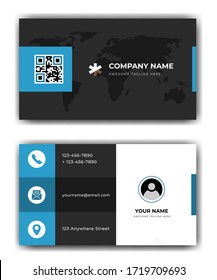 simple and modern style of business card template, business card template in blue color