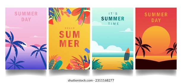 simple modern summer theme design vertical template background for card, poster and banner design. set vector illustration EPS10