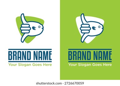 einfache moderne Sonnenfisch mit Chill Hand Geste Vektorgrafik Logo-Design