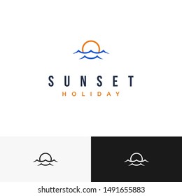 A simple and modern sunset logo and sea or ocean. Suitable for holiday logo
