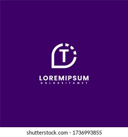 simple letra moderna del logotipo de T aislada en el concepto de diseño de fondo morado