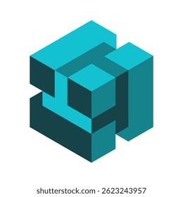 Simple Modern Technology Logo with Teal Cube