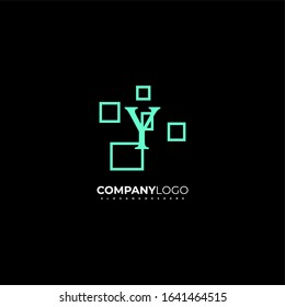 simple modern technology Y logotype creative design in turquoise color isolated with black background