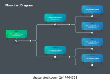 Simple modern template for flowchart diagram - dark version. Flat infographic design with thin lines for website or data presentation.