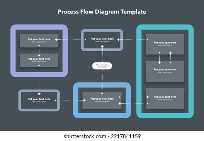 Simple modern template for process flow diagram - dark version. Simple flat template for data visualization.