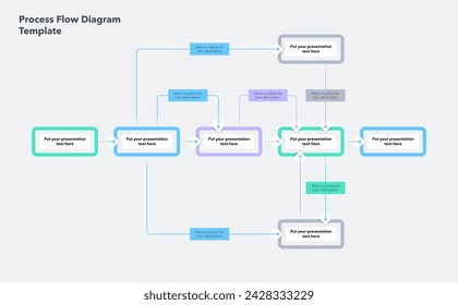 Plantilla moderna simple para diagrama de flujo de proceso. Diseño infográfico plano con líneas finas para presentación de sitios web o datos.