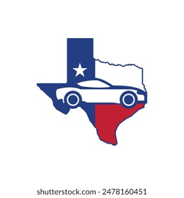 Vector simple y moderno del logotipo de la bandera del coche de Texas. Adecuado para el transporte, automoción, reparación y otras industrias.