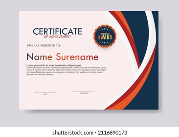 Simple modern three color flat certificate template. vector illustration