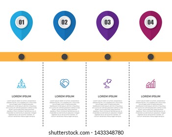 Simple and modern timeline infographics with place for icons, number, dates and text.
