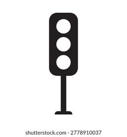 A simple, modern traffic light icon featuring three circular lights in a vertical arrangement on a rectangular black panel. The lights are empty, indicating no active signal. The traffic light is moun.