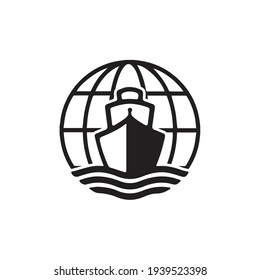Simple modern transportation boat ship line art logo design template vector