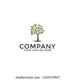 Simple modern tree with green leaves logo design