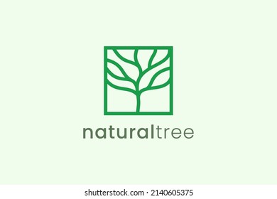 Simple modern tree logo template in square shape for nature business