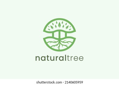 Simple modern tree logo template in circle shape for nature business