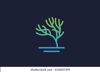 Simple modern tree neuron plant line art logo design