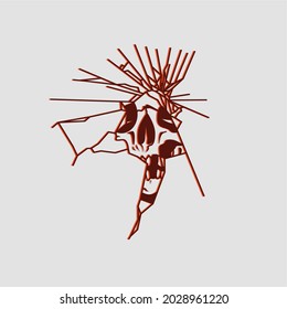 Simple, Modern, Trendy, Dark, Cracked Skull Face Tattoo T-shirt Design Illustration