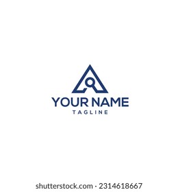 Simple and modern triangle based monogram logo design with emblem magnifying glass.