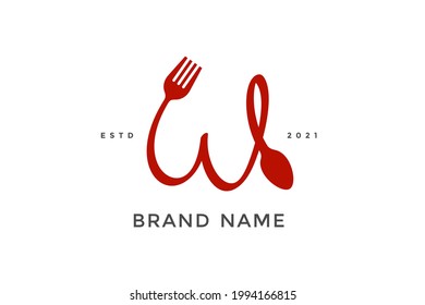 Diseño inicial del logotipo de ilustración simple, moderno y único combinado con tenedor y cuchara. Logotipo recomendado para bebidas relacionadas con el negocio, restaurante, cafetería y comida.