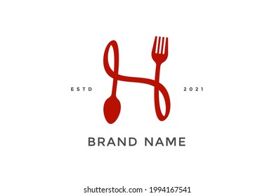 Simple, Modern and Unique illustration logo design initial H combine with fork and spoon. Logo recommended for business related Beverages, Restaurant, Cafe and Food.