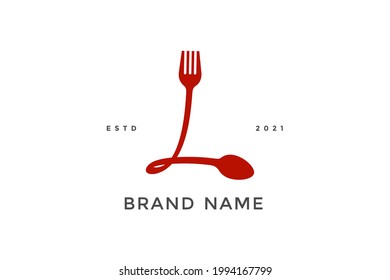 Simple, Modern and Unique illustration logo design initial L combine with fork and spoon. Logo recommended for business related Beverages, Restaurant, Cafe and Food.