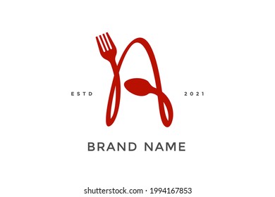 Simple, Modern and Unique illustration logo design initial A combine with fork and spoon. Logo recommended for business related Beverages, Restaurant, Cafe and Food.