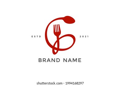 Simple, Modern and Unique illustration logo design initial G combine with fork and spoon. Logo recommended for business related Beverages, Restaurant, Cafe and Food.