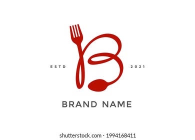 Diseño inicial de logotipo de ilustración simple, moderno y único combinado con tenedor y cuchara. Logotipo recomendado para bebidas relacionadas con el negocio, restaurante, cafetería y comida.