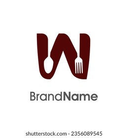 Simple, Modern and Unique illustration logo design initial W combine with fork and spoon. Logo recommended for business related Beverages, Restaurant, Cafe and Food.