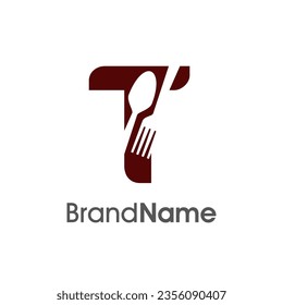 Simple, Modern and Unique illustration logo design initial T combine with fork and spoon. Logo recommended for business related Beverages, Restaurant, Cafe and Food.