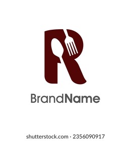 Simple, Modern and Unique illustration logo design initial R combine with fork and spoon. Logo recommended for business related Beverages, Restaurant, Cafe and Food.