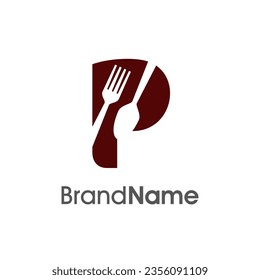 Simple, Modern and Unique illustration logo design initial P combine with fork and spoon. Logo recommended for business related Beverages, Restaurant, Cafe and Food.