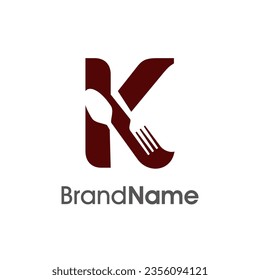 Simple, Modern and Unique illustration logo design initial K combine with fork and spoon. Logo recommended for business related Beverages, Restaurant, Cafe and Food.