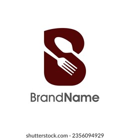 Simple, Modern and Unique illustration logo design initial B combine with fork and spoon. Logo recommended for business related Beverages, Restaurant, Cafe and Food.