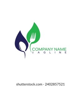 Einfache, moderne und einzigartige Illustrations-Logo-Design erste Leaf kombiniert mit Gabel und Löffel. Logo empfohlen für Getränke, Restaurant und Lebensmittel im Geschäftsbereich.