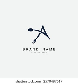 Simple, Modern and Unique illustration logo design initial A combine with fork and spoon. Logo recommended for business related Beverages, Restaurant, Cafe and Food.
